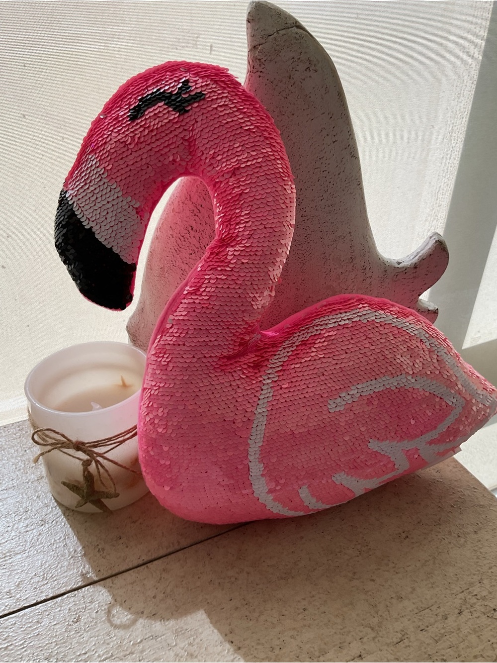 Pink Sequin Flamingo Accent Pillow